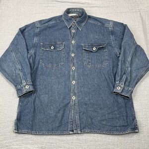 Vintage Coliseum Jean Jacket Men Sz L Blue Thick Fleece Denim Button Up‎ Outdoor